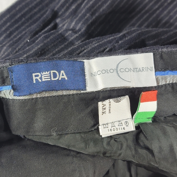 Nicolo Contarini Pinstripe Wool Dress Pants  36×29 Charcoal Slacks Flat Front - Picture 7 of 7